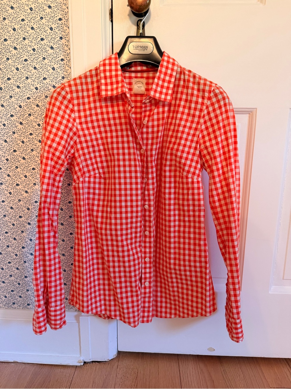 The J. Crew Button-Down Perfect Shirt in Bright Orange and White Gingham